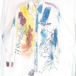 Vintage L.L. Bean Jazz Button Front Abstract Men's Large 17 1/2 - 35 Cotton